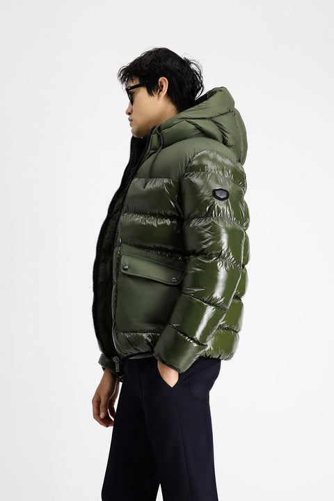 Dark Khaki Hooded Quilted Sport Puffer Jacket