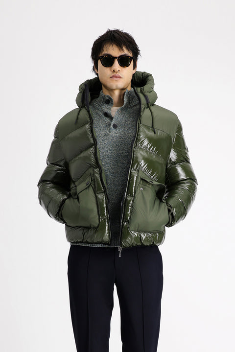 Dark Khaki Hooded Quilted Sport Puffer Jacket
