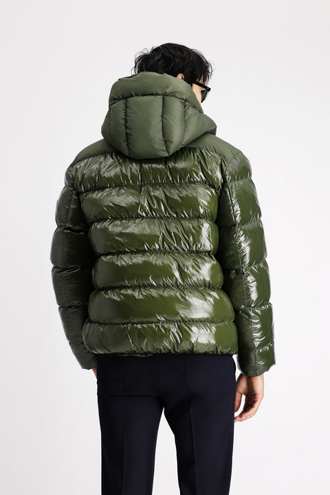 Dark Khaki Hooded Quilted Sport Puffer Jacket