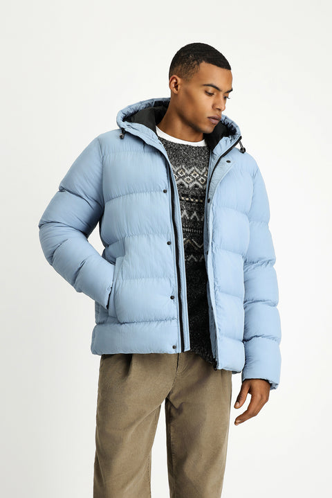 Aviator Blue Hooded Sport Puffer Jacket