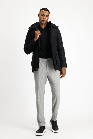  Siyah Slim Fit Dar Kesim Kapüşonlu Cepli Rüzgar Geçirmez Spor Şişme Mont