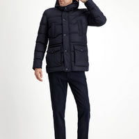 Dark Navy Slim Fit Narrow Cut Hooded Pocketed Windproof Sport Puffer Jacket