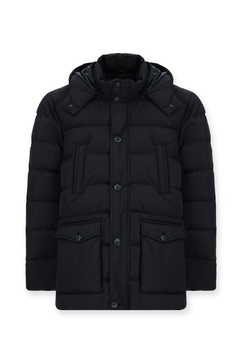 Dark Navy Slim Fit Narrow Cut Hooded Pocketed Windproof Sport Puffer Jacket