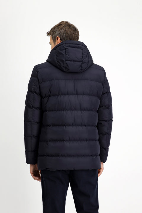 Dark Navy Slim Fit Narrow Cut Hooded Pocketed Windproof Sport Puffer Jacket