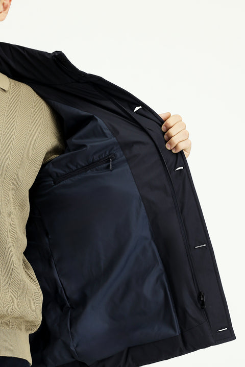 Dark Navy Slim Fit Narrow Cut Hooded Pocketed Windproof Sport Puffer Jacket