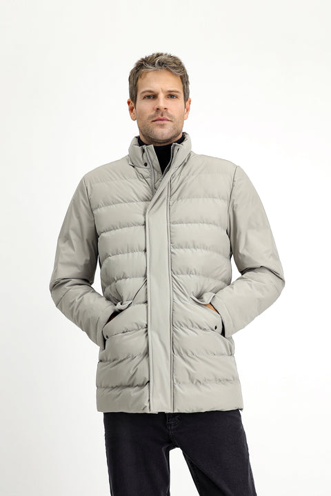 Taş Slim Fit Dar Kesim Kapüşonlu Cepli Fermuarlı Rüzgar Geçirmez Spor Şişme Mont