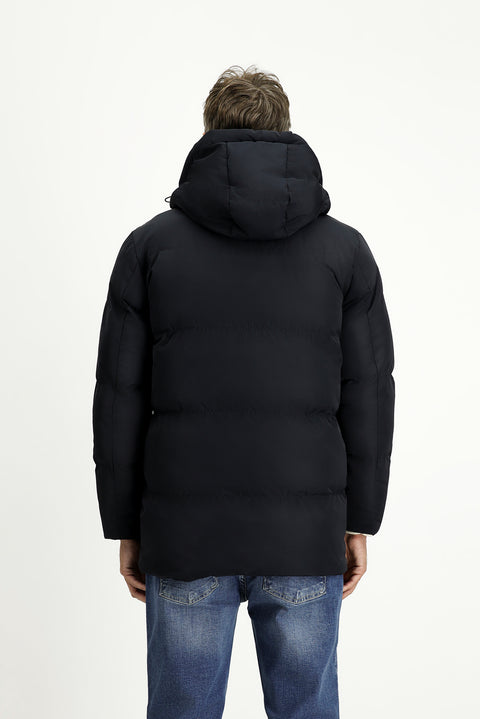 Dark Navy Hooded Sports Puffer Jacket