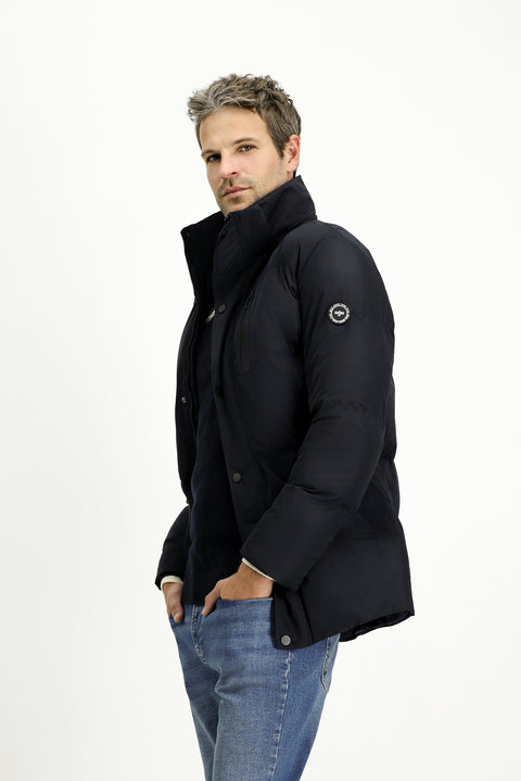 Dark Navy Hooded Sports Puffer Jacket
