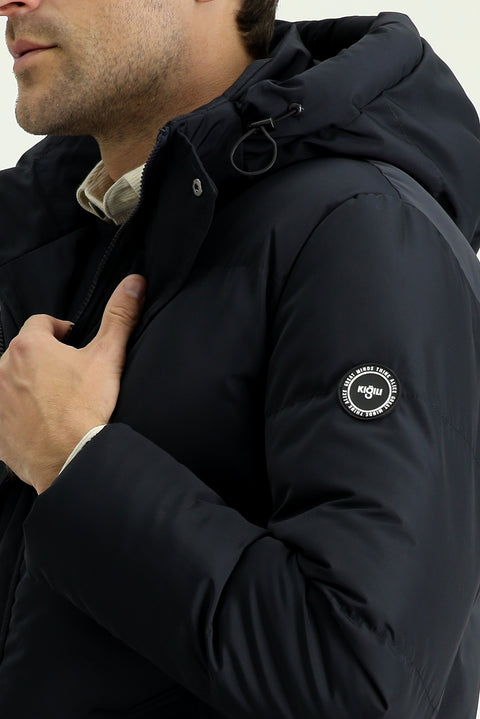 Dark Navy Hooded Sports Puffer Jacket