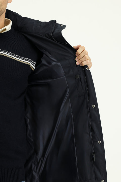 Dark Navy Hooded Sports Puffer Jacket