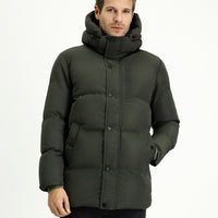 Dark Khaki Hooded Sports Puffer Jacket