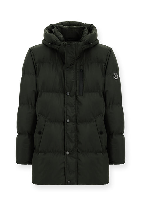 Dark Khaki Hooded Sports Puffer Jacket