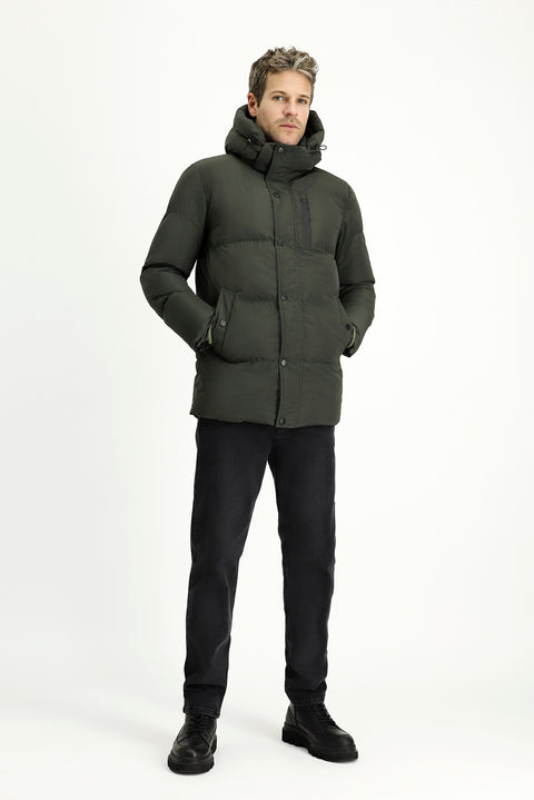 Dark Khaki Hooded Sports Puffer Jacket