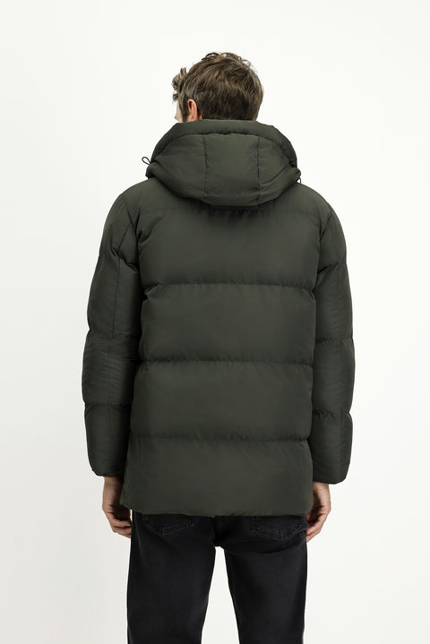 Dark Khaki Hooded Sports Puffer Jacket
