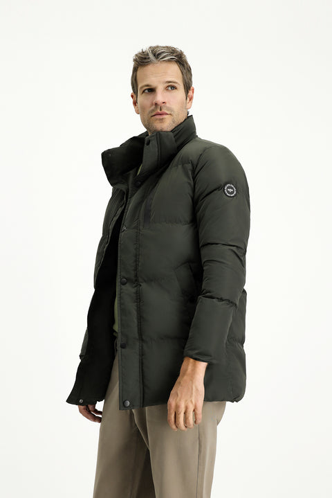 Dark Khaki Hooded Sports Puffer Jacket