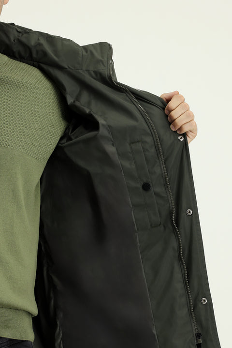 Dark Khaki Hooded Sports Puffer Jacket