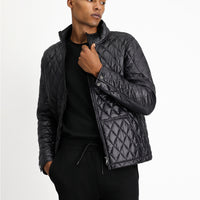 Black Stand Collar Pocketed Zippered Windproof Quilted Sport Jacket