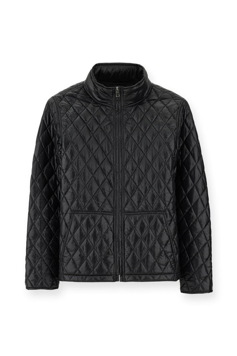 Black Stand Collar Pocketed Zippered Windproof Quilted Sport Jacket
