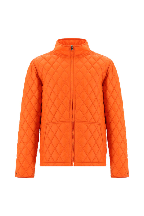 Medium Orange Stand Collar Zippered Windproof Quilted Sport Jacket with Pockets