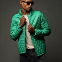 Dark Green Stand Collar Pocketed Zippered Windproof Quilted Sport Jacket