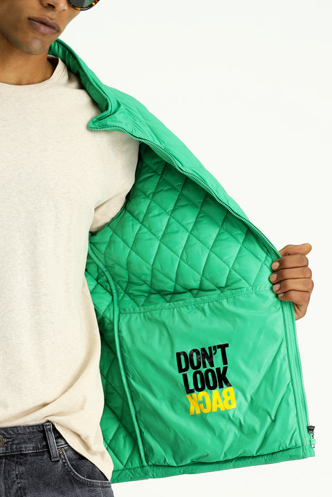 Dark Green Stand Collar Pocketed Zippered Windproof Quilted Sport Jacket