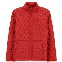 Coral Red Stand Collar Pocketed Zippered Windproof Quilted Sport Jacket