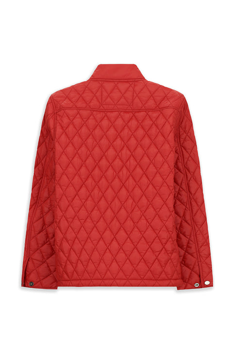 Coral Red Stand Collar Pocketed Zippered Windproof Quilted Sport Jacket