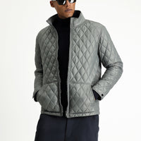Dark Anthracite Stand Collar Pocketed Zippered Windproof Quilted Sport Jacket