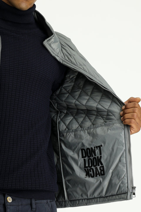 Dark Anthracite Stand Collar Pocketed Zippered Windproof Quilted Sport Jacket
