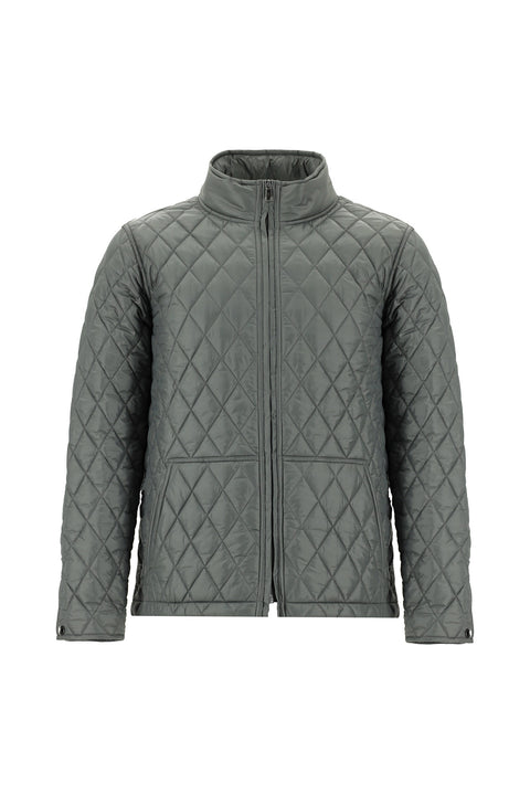 Dark Anthracite Stand Collar Pocketed Zippered Windproof Quilted Sport Jacket
