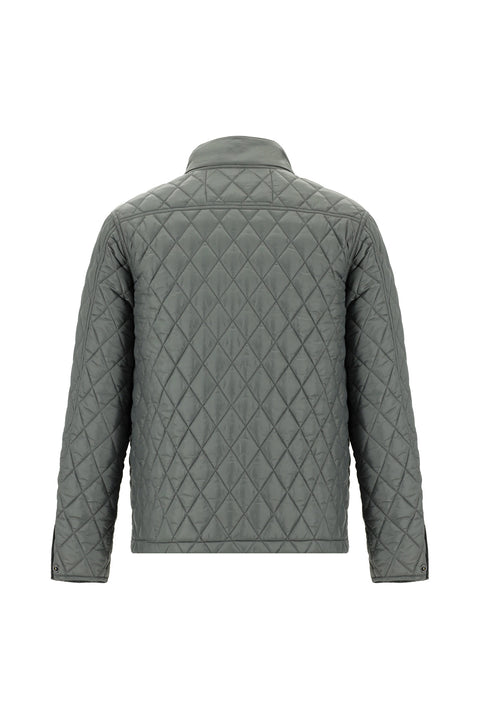 Dark Anthracite Stand Collar Pocketed Zippered Windproof Quilted Sport Jacket