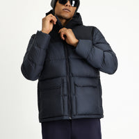 Dark Navy Slim Fit Narrow Cut Hooded Sport Puffer Jacket