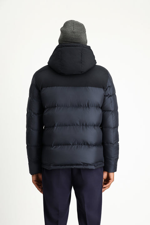 Dark Navy Slim Fit Narrow Cut Hooded Sport Puffer Jacket