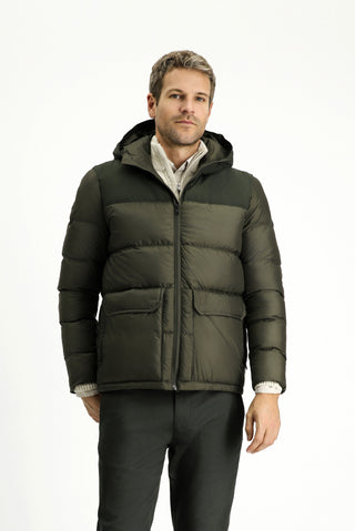  Orta Haki Slim Fit Dar Kesim Kapüşonlu Spor Şişme Mont