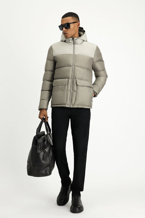 Medium Mink Slim Fit Narrow Cut Hooded Sport Puffer Jacket