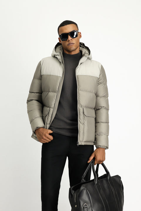 Medium Mink Slim Fit Narrow Cut Hooded Sport Puffer Jacket