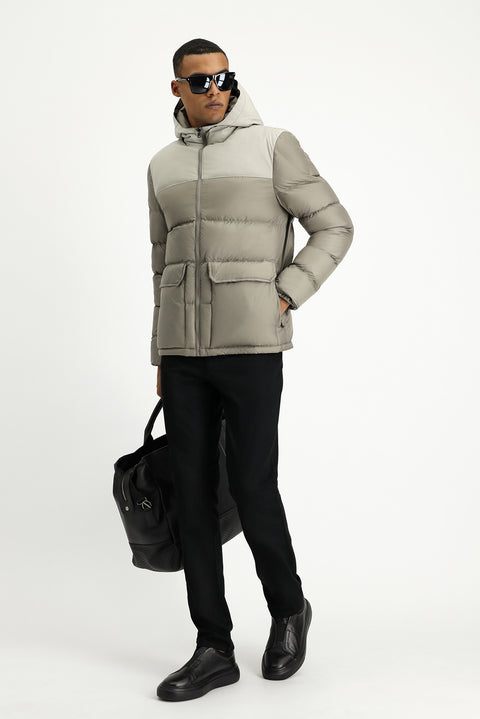 Medium Mink Slim Fit Narrow Cut Hooded Sport Puffer Jacket