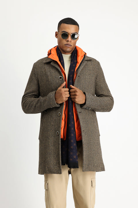 Medium Brown Patterned Wool Coat