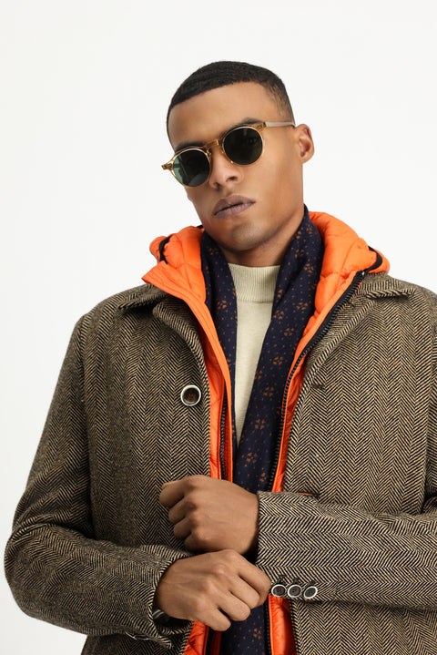 Medium Brown Patterned Wool Coat