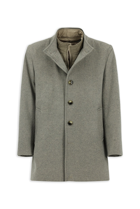 Medium Grey Stand-Up Collar Classic Wool Coat with Detachable Insole Pockets