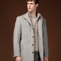 Medium Grey Stand-Up Collar Classic Wool Coat with Detachable Insole Pockets