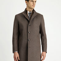 Light Brown, Stand-Up Collar, Detachable Insole Pockets, Classic Wool Coat