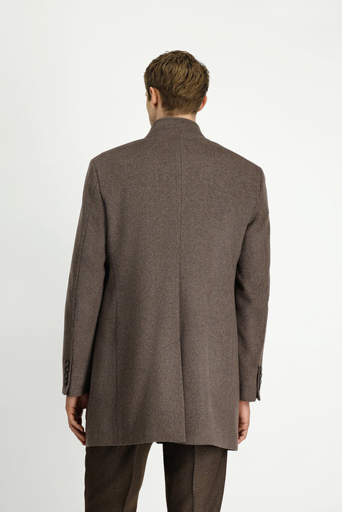 Light Brown, Stand-Up Collar, Detachable Insole Pockets, Classic Wool Coat
