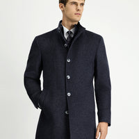 Dark Anthracite Stand-Up Collar Classic Wool Coat with Detachable Insole Pockets