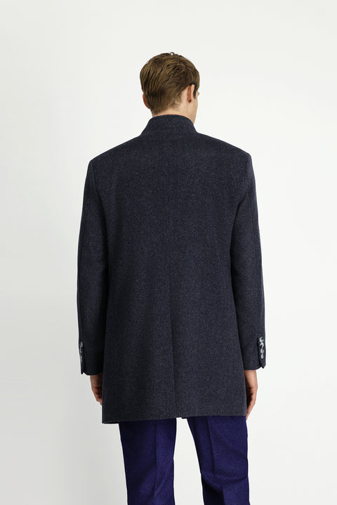 Dark Anthracite Stand-Up Collar Classic Wool Coat with Detachable Insole Pockets