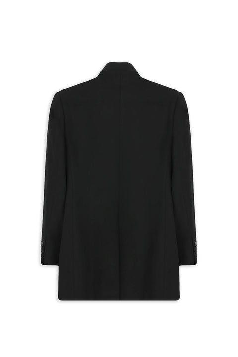 Black Slim Fit Narrow Cut Stand Collar Pocketed Classic Wool Coat