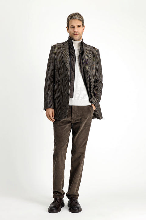 Dark Brown Wool Patterned Classic Coat
