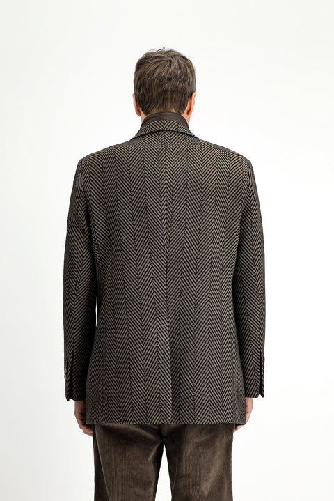 Dark Brown Wool Patterned Classic Coat
