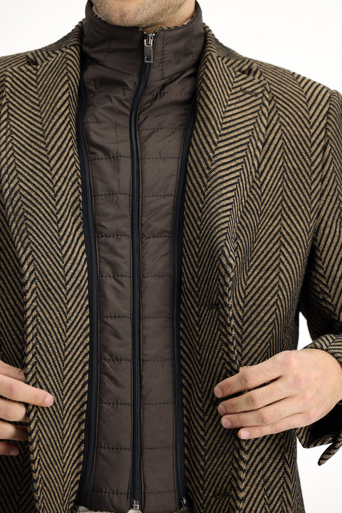 Dark Brown Wool Patterned Classic Coat