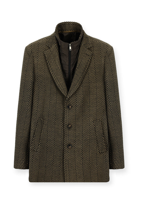 Dark Brown Wool Patterned Classic Coat